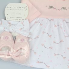 M14279: Baby Girls Dress Headband & Bootees Outfit (NB-3 Months)